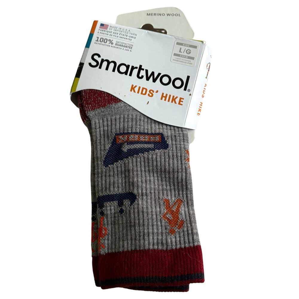 Smartwool Kids’ Hike Crew Socks L Park Explorer Print NWT Merino Wool